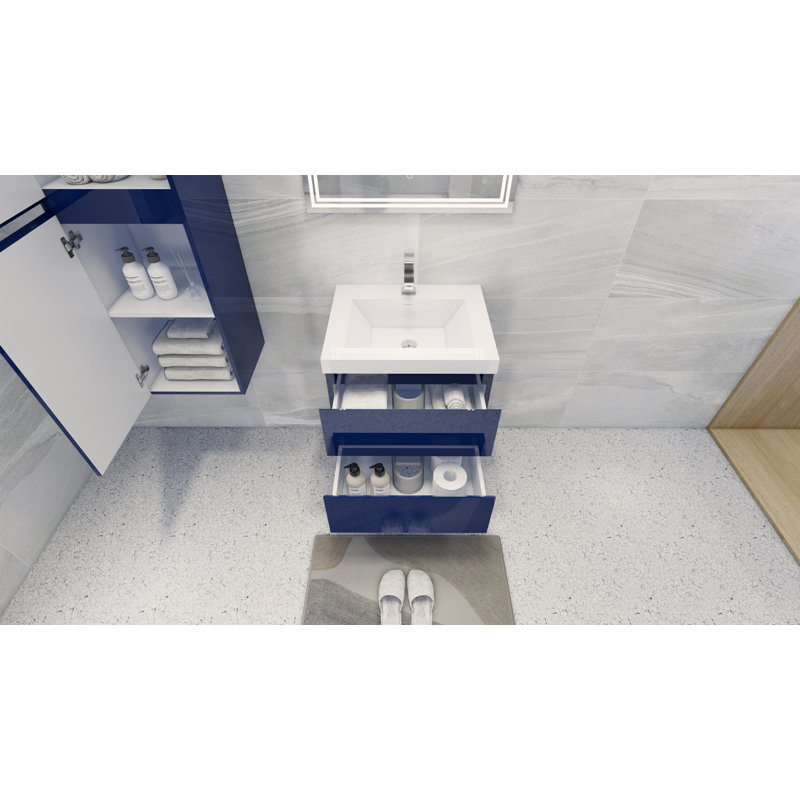 Ensemble de meuble-lavabo simple 24 po Hridhaan, Bleu nuit