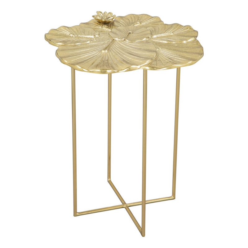 Table de bout 21 "en aluminium doré et pieds croisés en fer