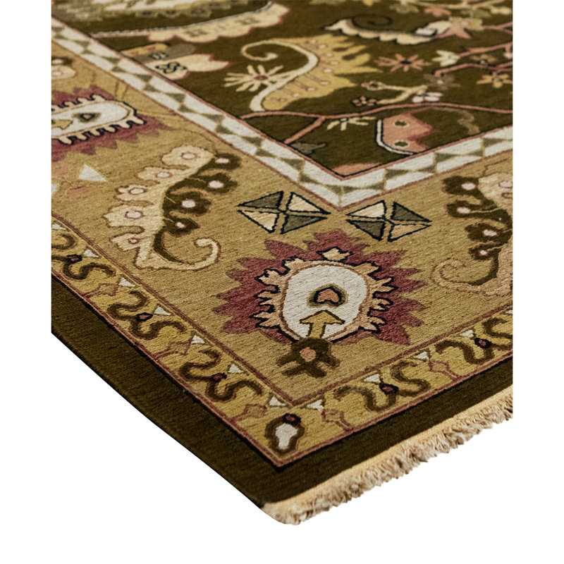 Tapis brun foncé / ivoire / rouge de haute qualité noué à la main