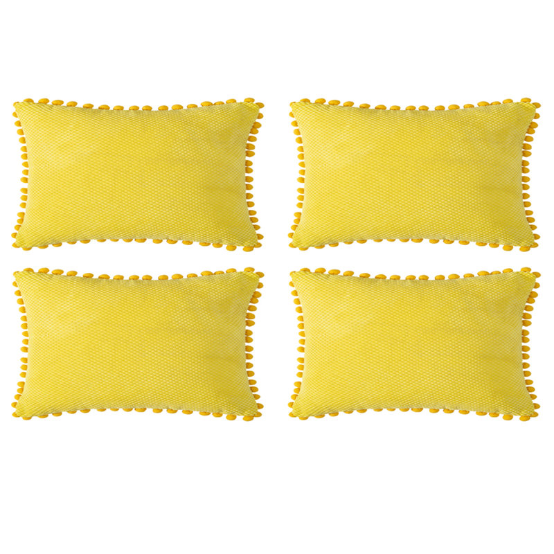  Coussin Pom-Poms, Housse de coussin seulement - sans coussin, Jaune