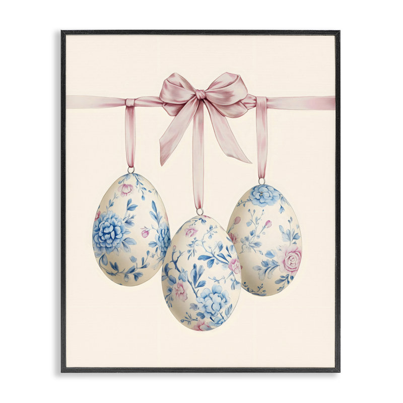 Œuf de Pâques à motif floral Coquette, giclée par Arlington Prints, H 14 po x l 11 po, Giclée encadrée noir minuit