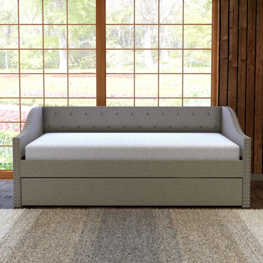 Manchester Upholstered Daybed with Pull Out Trundle, Twin Size, Tufted Backboard,  Boyd Sleep 