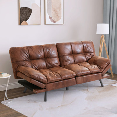 Jaykob 71 Inch Convertible Faux Leather Futon Sofa Bed with Adjustbale Arms,Loveseat Sleeper For Living Room, Bedroom, Studio, Apartment, Dorm, Home O by George Oliver