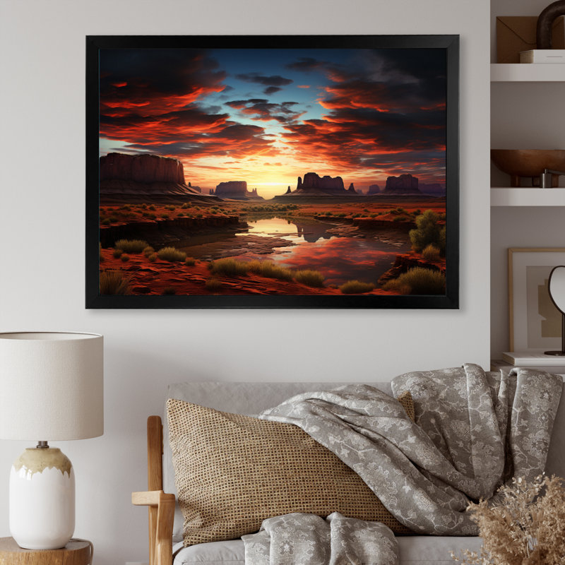 Native Art Ancestral Landscape II, reproduction d'art sur toile, H 34 po x l 44 po x P 1,5 po, Cadre simple noir