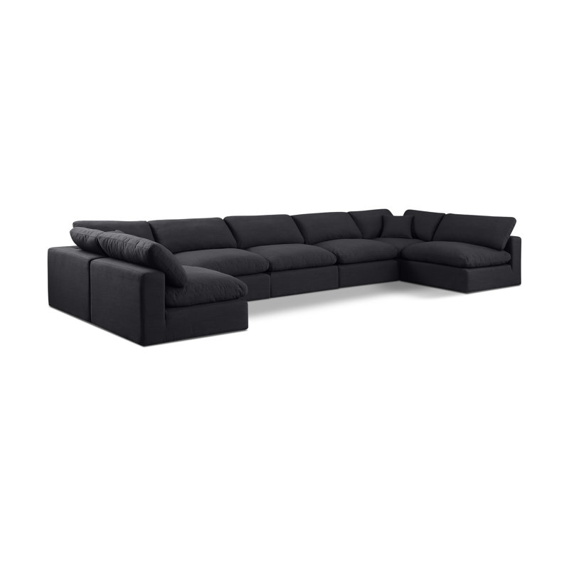 Canapé modulaire 7 pièces 7 pièces, Tissu texturé en lin noir