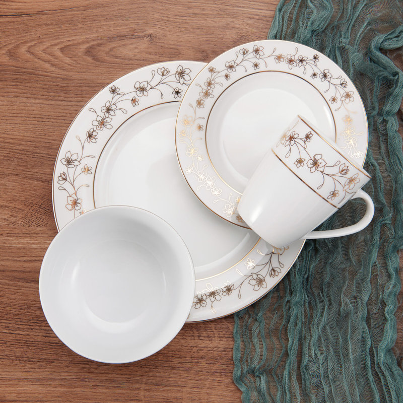 Metallic Floral 32-Piece Porcelain Dinnerware Set, Service for 8