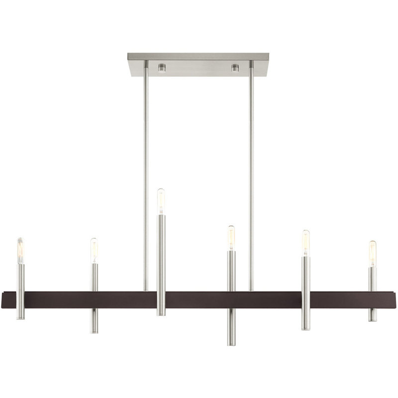 Elegant 6-Light Brushed Nickel & Crystal Chandelier with Bronze Accents