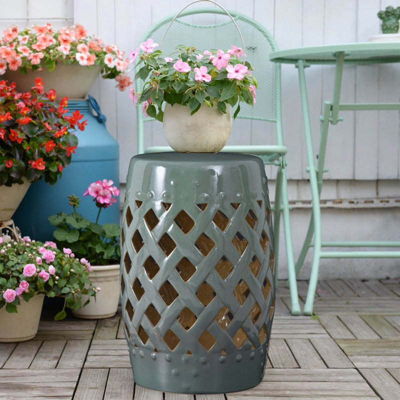 Tabouret de jardin en céramique, ornement tissé, émaillé et solide pour tabouret de bord de piscine extérieur, matériau, motif, décoratif