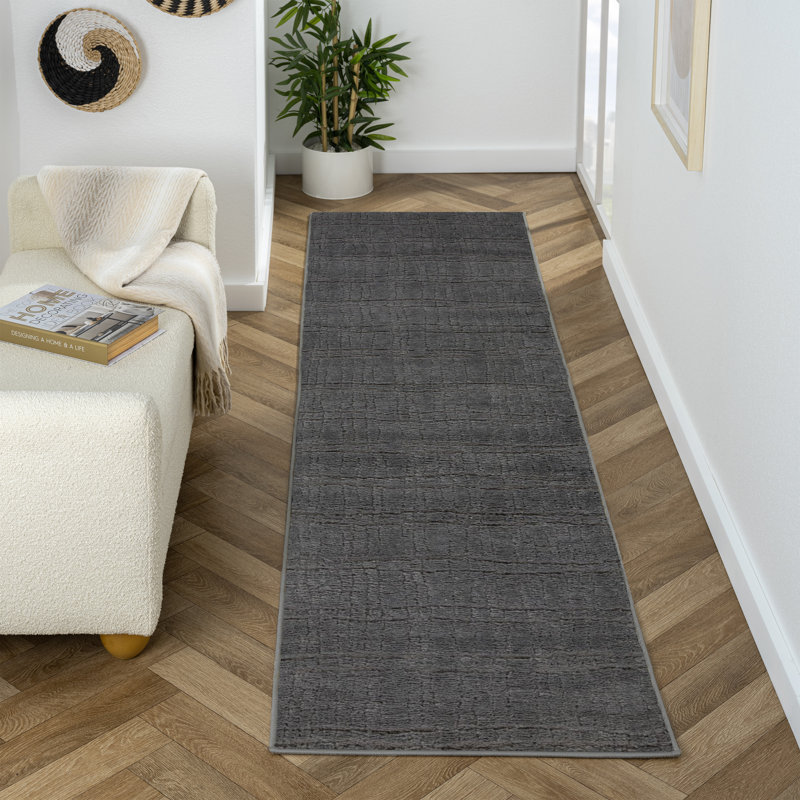 Modern Geometric Lines Area Rug, Charcoal, 2x7