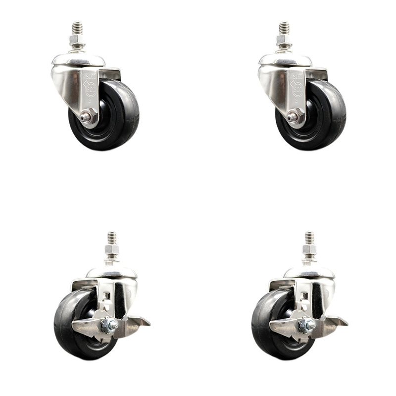 Ensemble de roulettes à tige filetée pivotante en acier inoxydable 316SS 2 freins