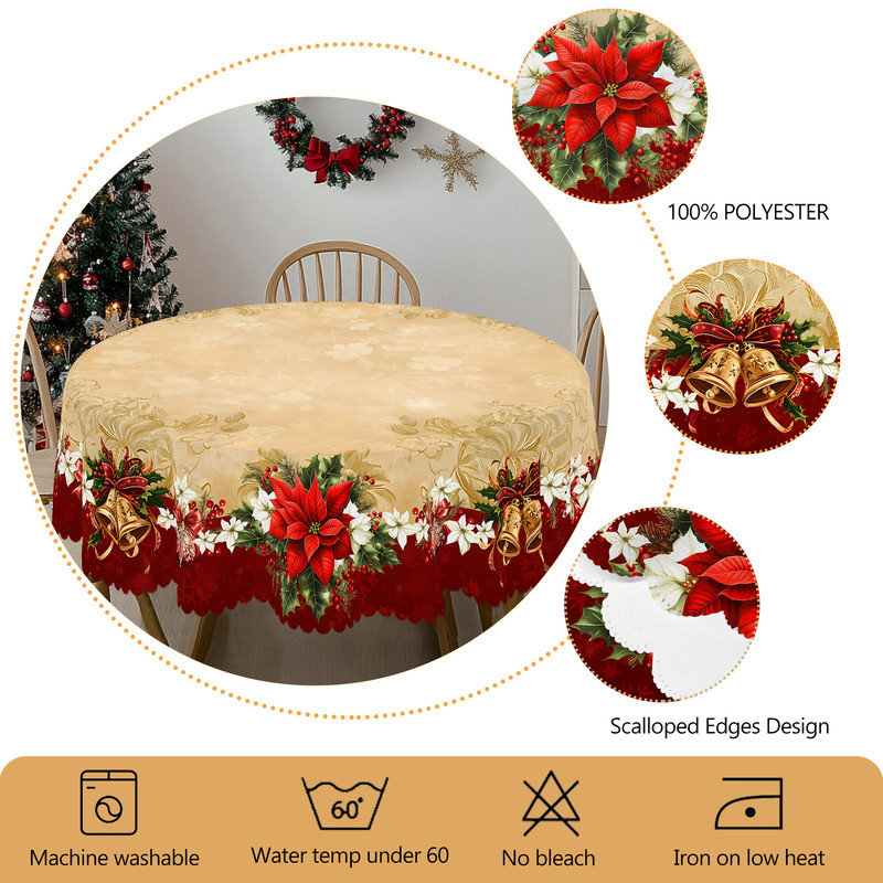 Nappe lavable en polyester à motif floral pour décorations de Noël