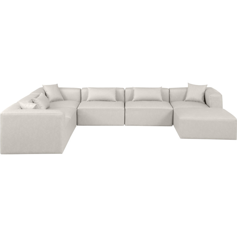 Ivion Upholstered U-Shaped Sectional Reversible, Cream Vegan Leather