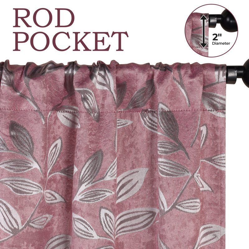 Finklea 100% Polyester Floral Room Darkening Grommet Curtain Panels, 42" W x 96" L, Silver/Silver