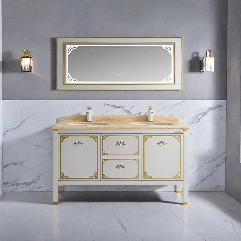 Simple modern stainless steel bathroom cabinet, 33.46" H x 62.99" W x 21.65" D