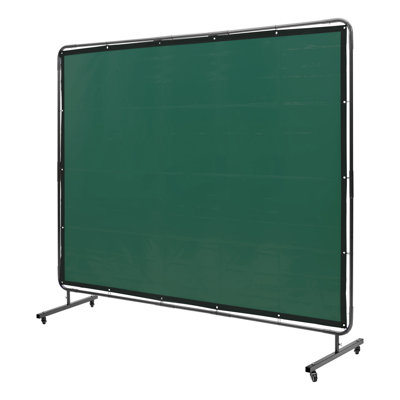 Welding Screen with Frame, 1.83 x 2.44 m Welding Curtain Screen, Flame-Resistant Vinyl Welding Protection Screen on 4 Swivel Wheels (2 Lockable), Moveable & Professional for Workshop/Industrial, Green