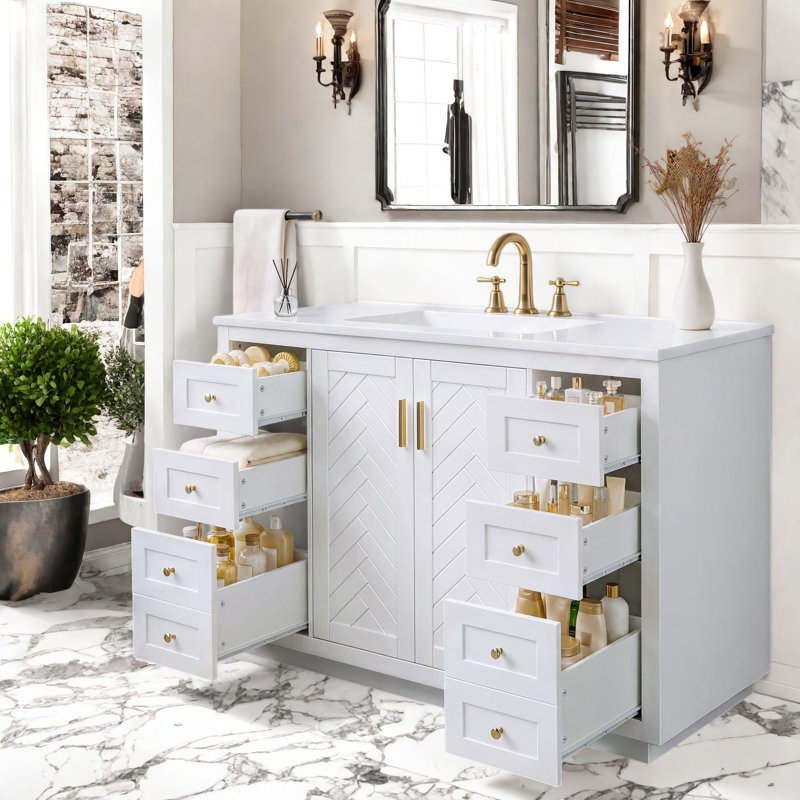Meuble-lavabo en MDF blanc avec rangement, Blanc