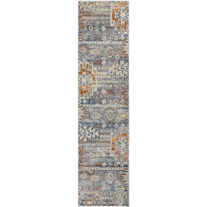 Jamieson Machine Woven Blue/Orange Area Rug, Runner 2'7" x 10'