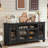 Large Black Sideboard Buffet Cabinet with Storage, Vintage Farmhouse 60" Wide Credenza Accent Cabinets with Glass Doors & Wood Legs, Kitchen Console Bar Table for Dining Room, Living Room-1961541915