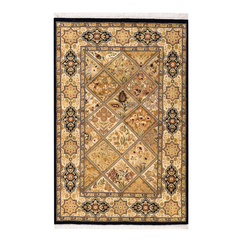 Tapis traditionnel brun en laine noué à la main 2 pi 8 po x 4 pi 2 po