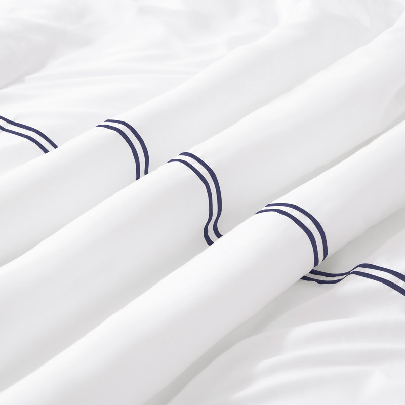 Stripe Border Comforter Set, White/Navy Striped, Queen Comforter + 2 Queen Shams