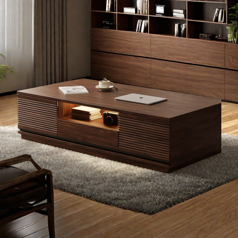 walnut coffee table, 13.8" H x 39.4" L x 21.7" W