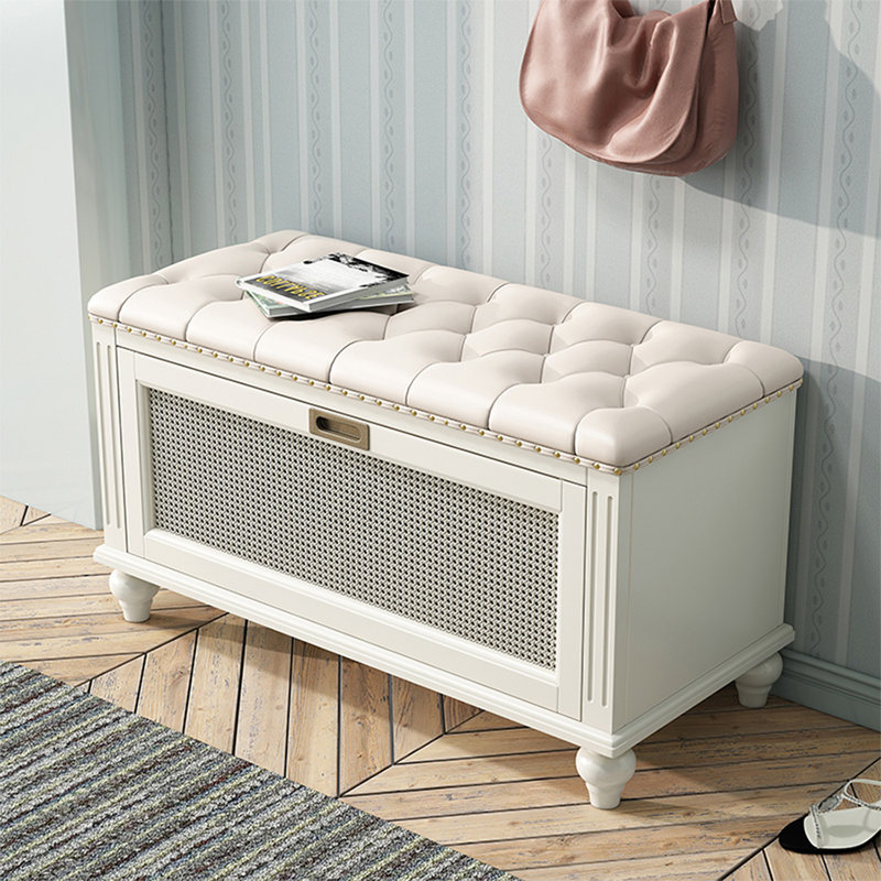 Banc rembourré blanc en bois massif, H 19,69 po x l 34,65 po x P 14,96 po