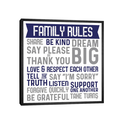 Family Rules II Blue Grey 1 Piece Wall Art on Canvas