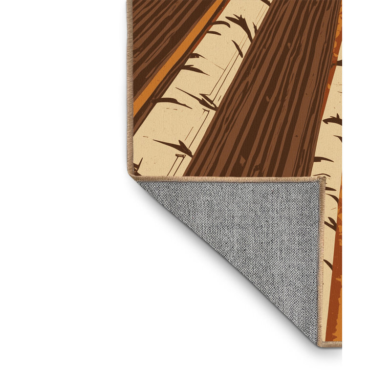 Tapis brun rustique moderne lavable à la machine Gregorey - reliure brun clair, 6 x 9