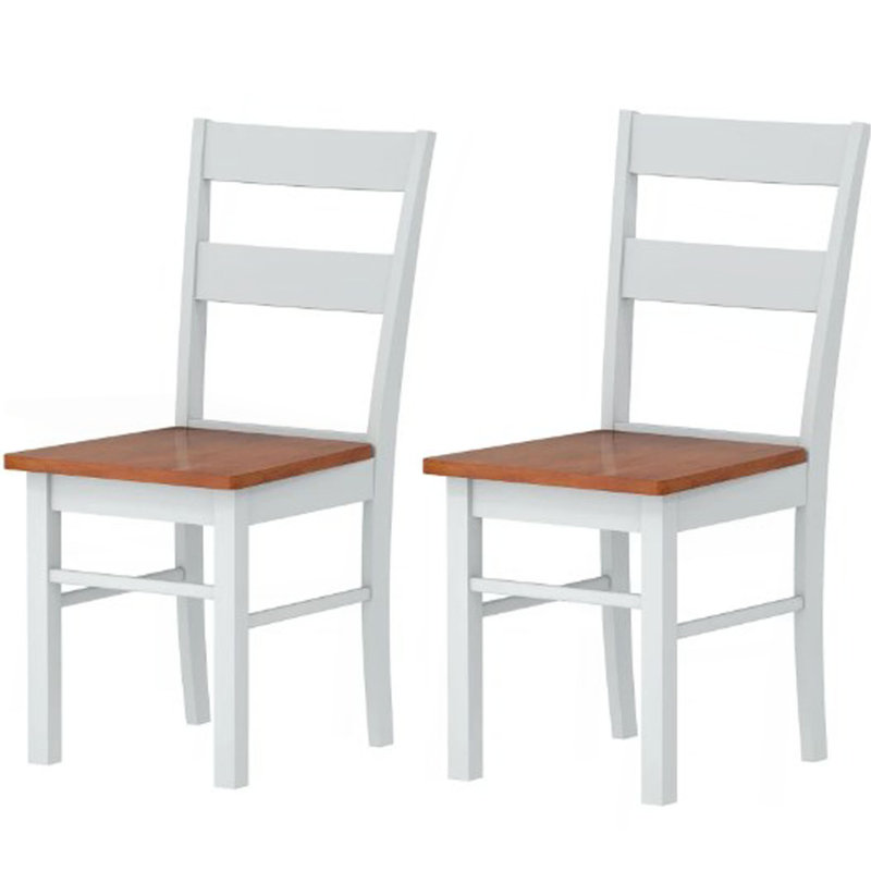 Ensemble de 2 chaises de table de cuisine en bois à dossier ouvert, chaises de table de salle à manger, Blanc