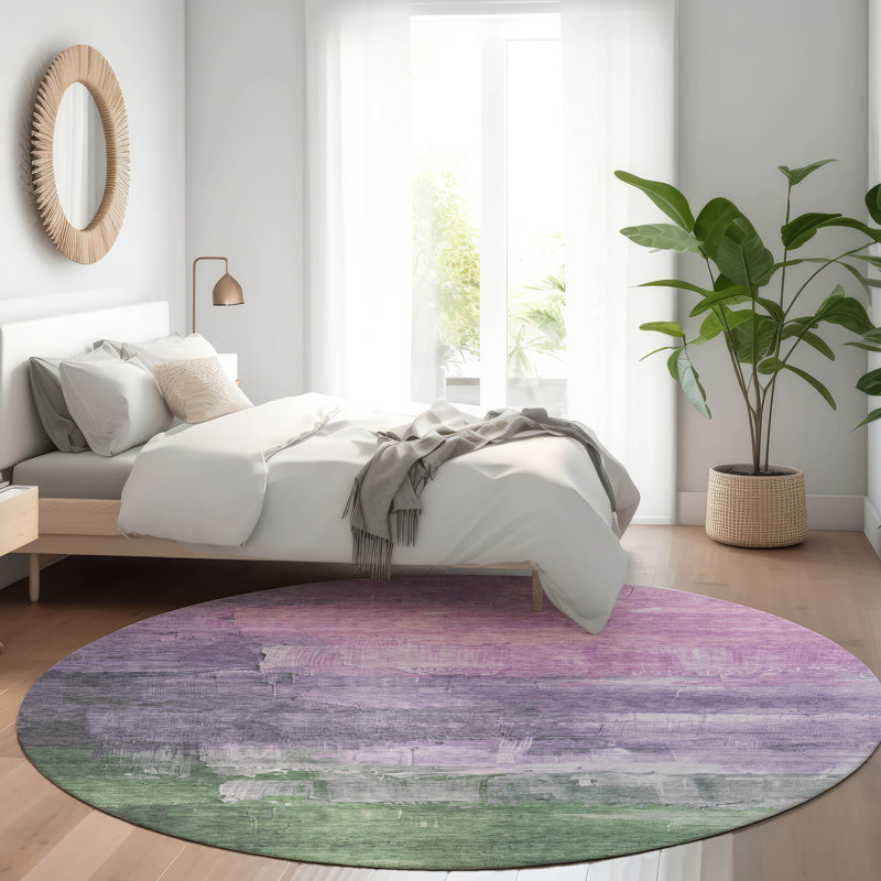 Machine Washable Indoor/Outdoor Claudian ACN1476 Lavender 1'8" x 2'6" Rug, Round 8'
