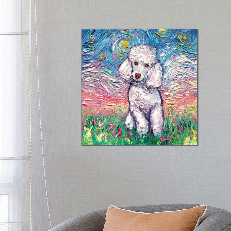 White Poodle Night by Aja Trier - Wrapped Canvas Painting, 66.04 cm H x 66.04 cm W x 1.91 cm D