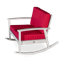 Chaise berçante en eucalyptus avec coussins, finition gris bois flotté, coussins bourgogne-363556330-363556340