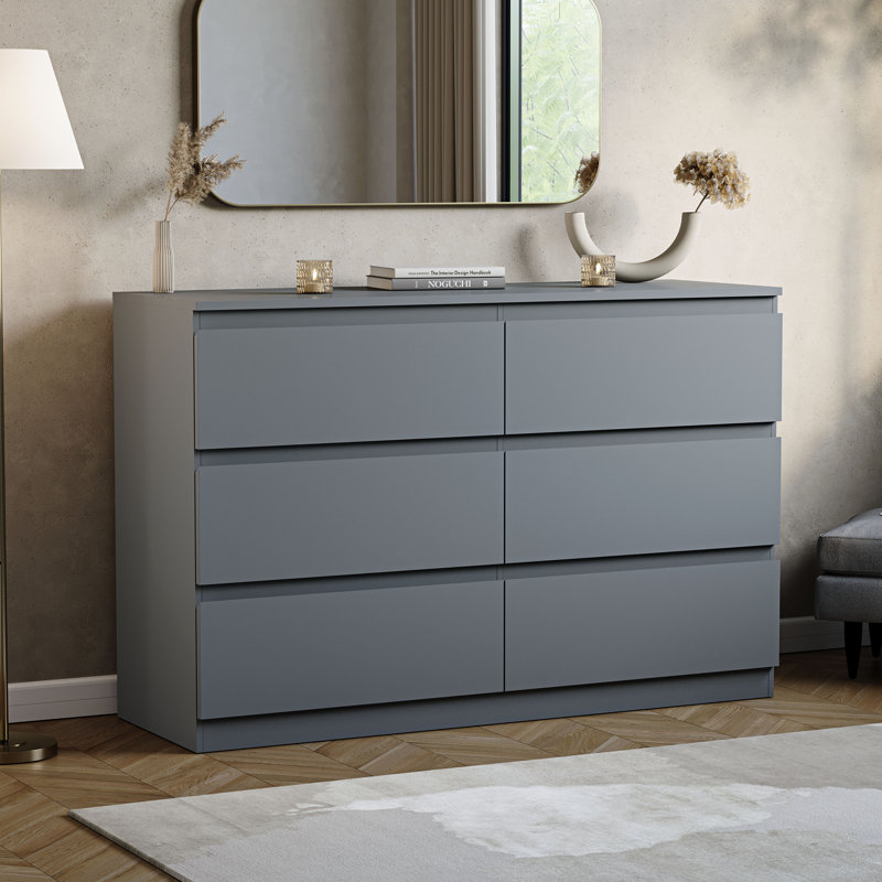 Cunha 6 - Drawer Wide Chest of Drawers, Large Dresser & Storage Cabinet, Grey