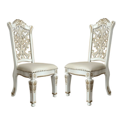 Chaise d'appoint en bois Santiago (ensemble de 2) avec dossier décoratif et garniture cloutée