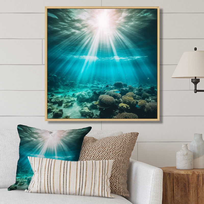 " Underwater Coral V ", 16" H x 16" W x 1" D, Brown Floater Framed
