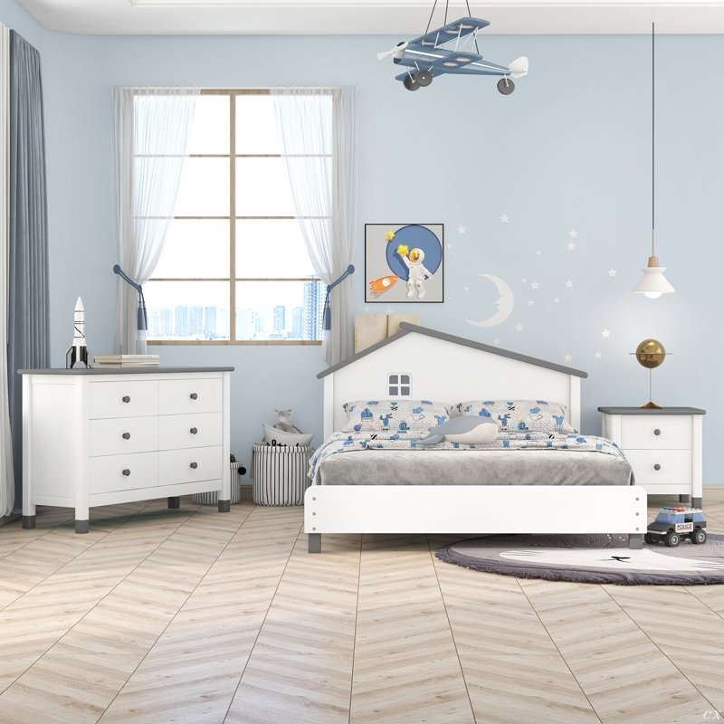 Piece Bedroom Set, White/Gray, Full/Double