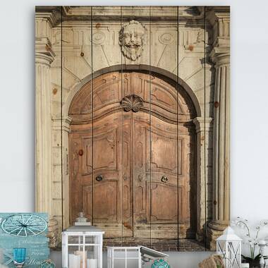 Arched Medieval Palace Door On Wood Print
