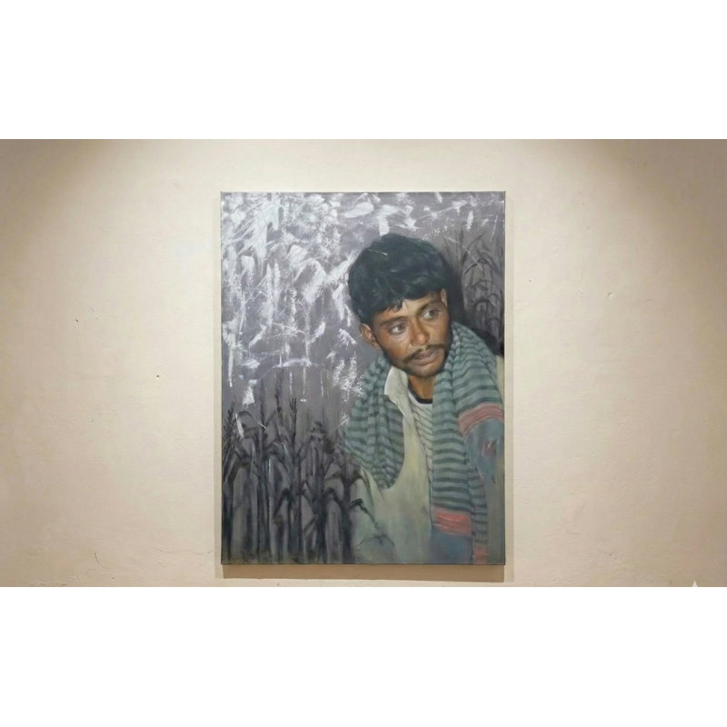 «The Farmer», peinture acrylique sur toile par Ranjit Sarkar, 30 pouces de hauteur x 40 pouces, art mural réaliste pour un salon ou une maison de campagne