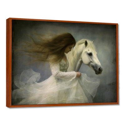 Danseuse blanche avec cheval blanc - reproduction d'art mural cheval