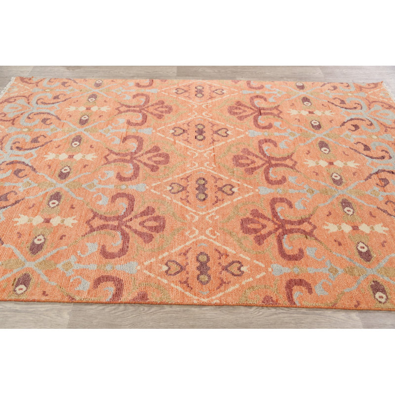 Tapis unique en laine noué à la main pêche nouvel âge marocain de 5 pi 2 po x 7 pi 11 po