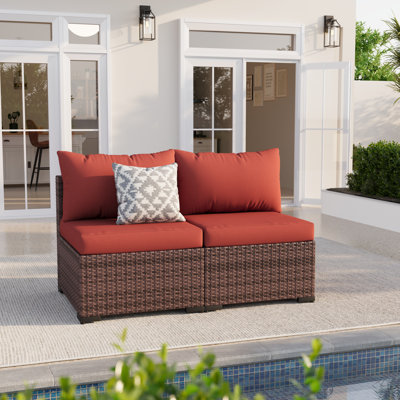 Chaises de patio d'extérieur sans accoudoirs en osier avec coussins 2 places