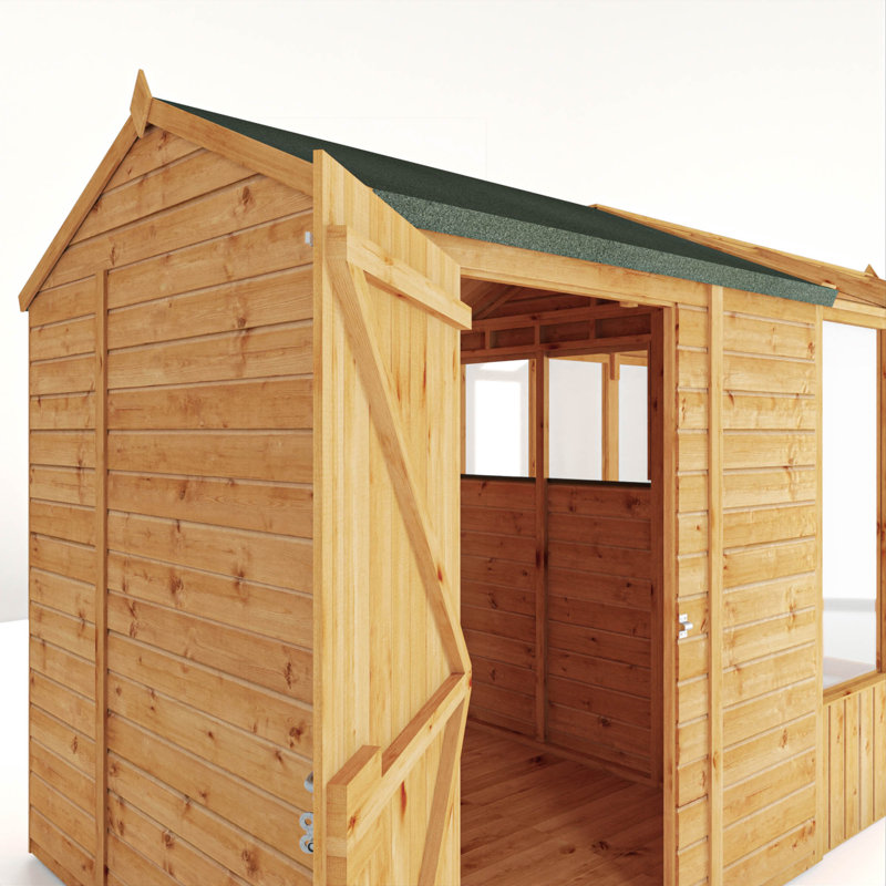 Mercia 10x6 Premium Woodsman Wooden Apex Styrene Greenhouse Combi Shed 10 x 6, 229cm H x 191cm W x 433cm D