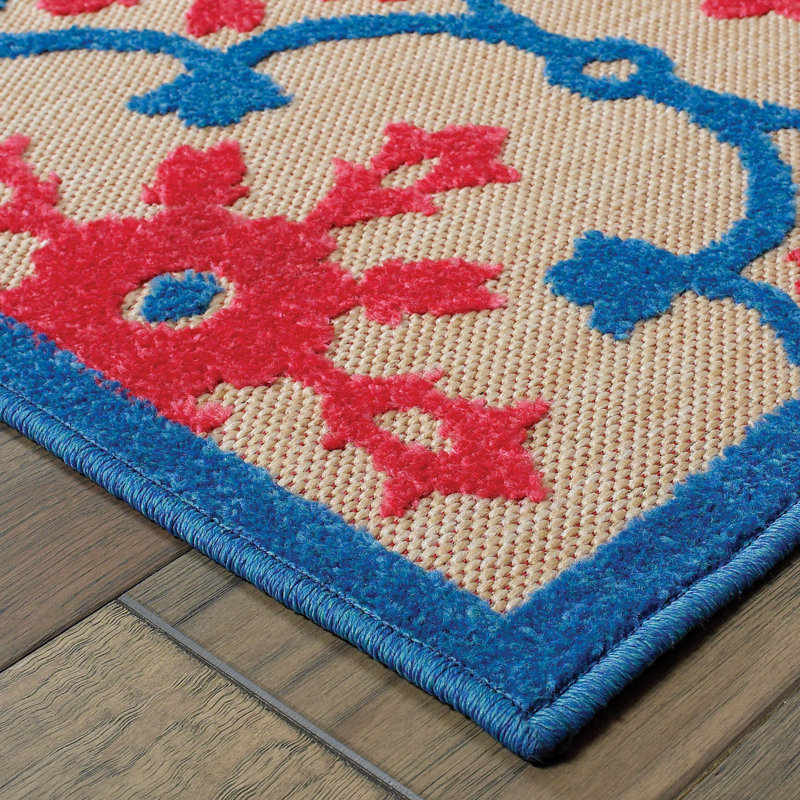 Luisa Floral Indoor/Outdoor Area Rug in Pink/Blue/Sand, Runner 2'3" x 7'6"
