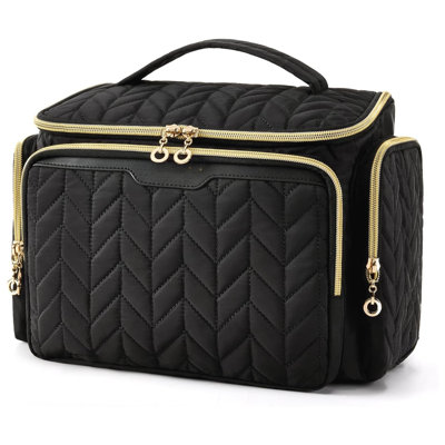 Toiletry Bag For Travel, Large Wide Open Waterproof Makeup & Cosmetic Organizer With Handle Black