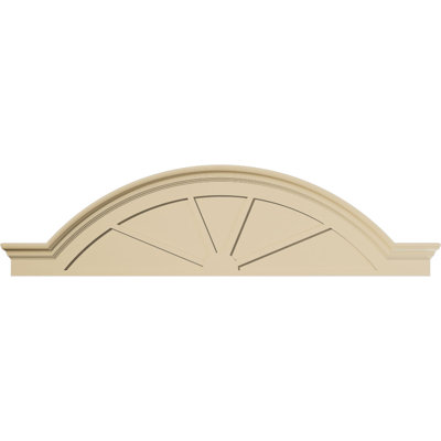 74"W x 19-1/2"H x 3"P Segment Arch W/ Flankers 4 Spoke Signature Urethane Pediment, Primed Tan