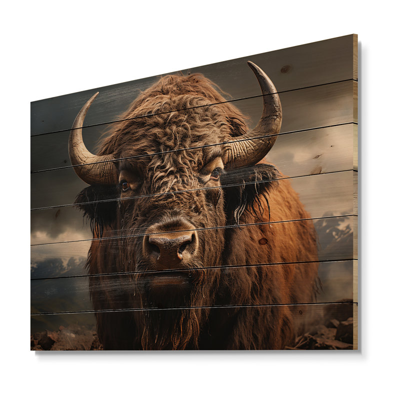 Keenyah Buffalo, portrait sur bois, H 10 po x l 20 po x P 0,78 po