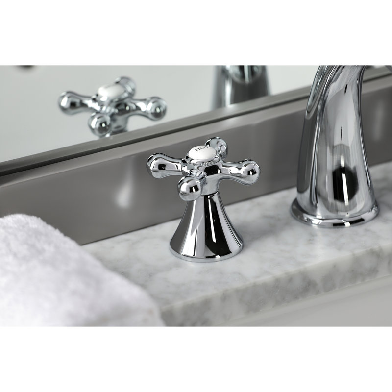 Kingston Brass Naples Two-Handle 3-Hole Deck Mount Widespread Bathroom Faucet with Brass Pop-Up Drain, Polished Chrome