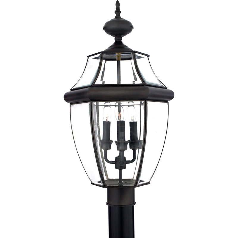 Newbury Stained Glass Lantern Head Post Lantern, Aged Copper