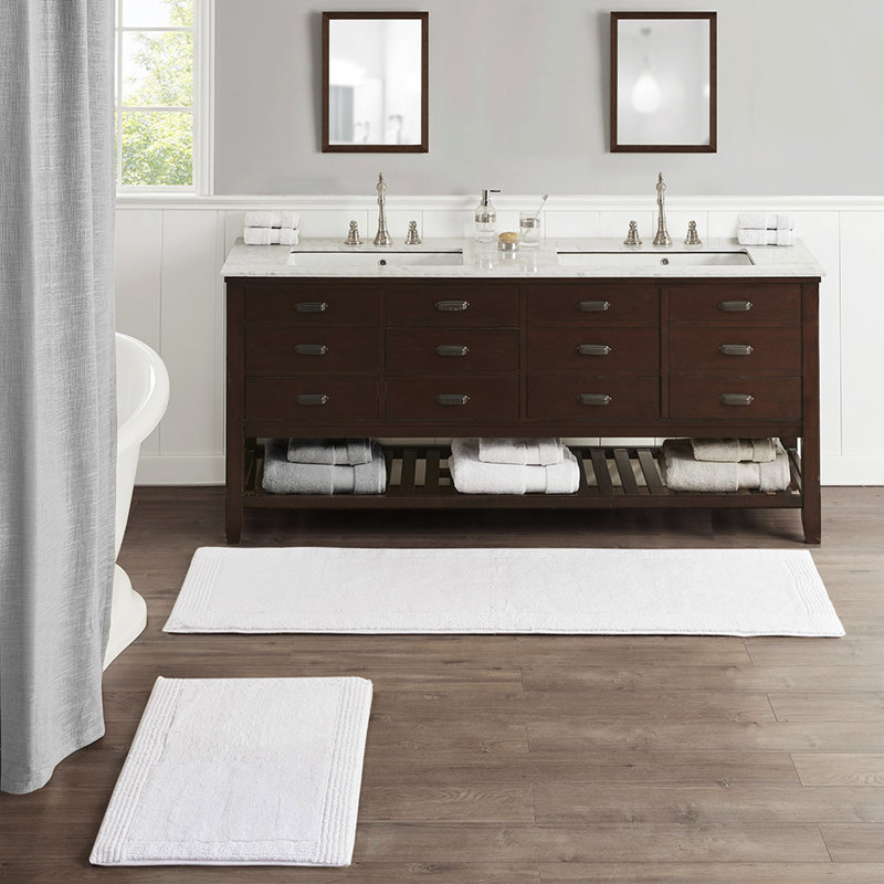 Tapis pour salle de bain 100% coton 24 x 72 po, 3000 g / m², blanc, réversible, moelleux et doux, coton blanc lavable à la machine, tissu de qualité supérieure