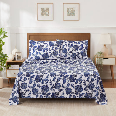 Printed Microfiber Floral Bed Sheet Set